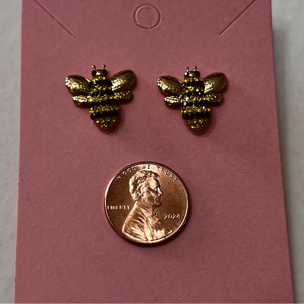 Kate Spade Picnic Perfect Pave Crystals Gold Plated Bee Stud Earrings - Picture 5 of 5